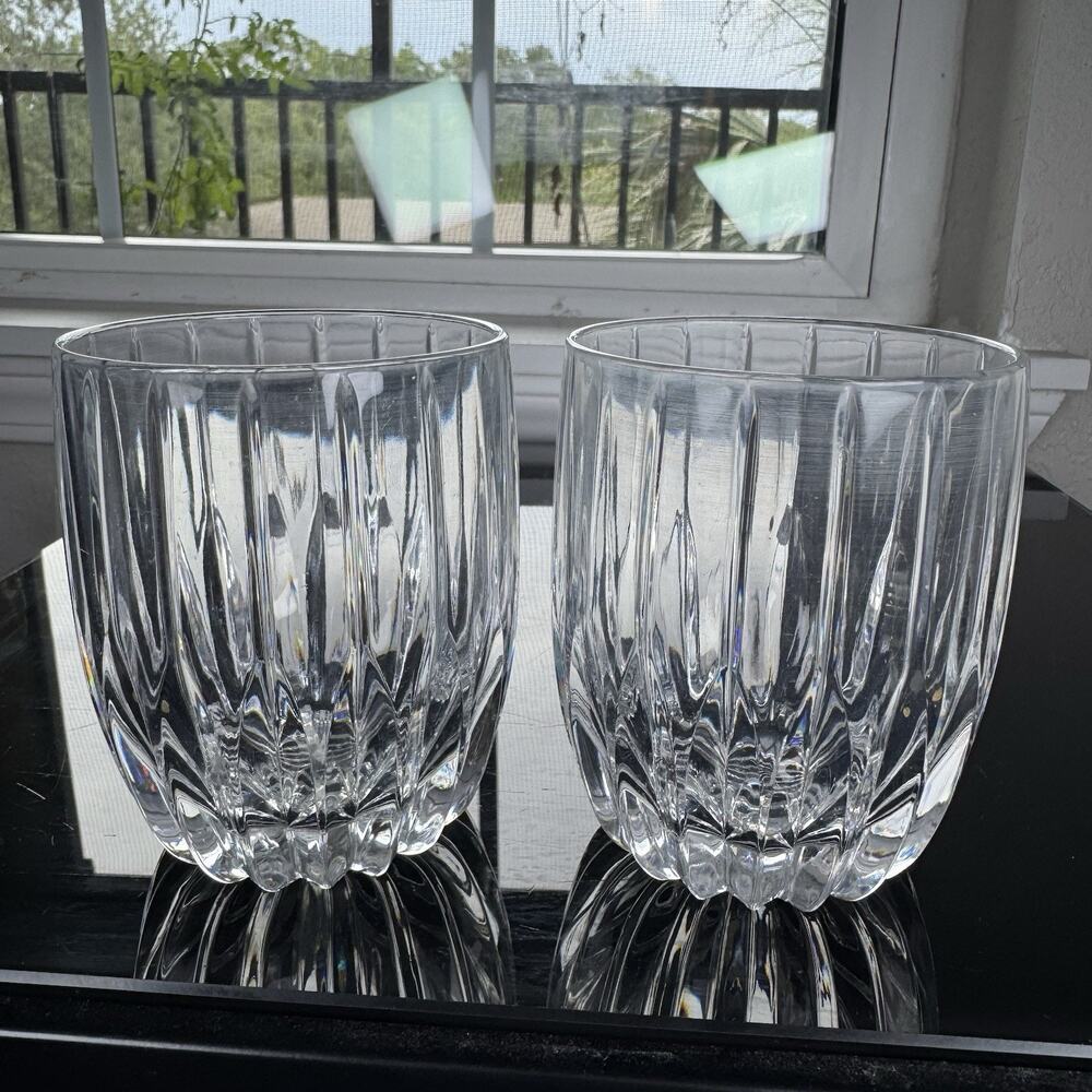 2 Mikasa Park Lane 3 7/8" Tall Lead Crystal Double Old Fashioned Glass 8 oz.